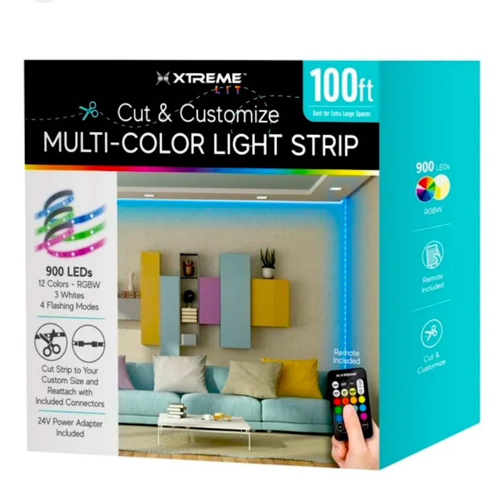 🆕 XTREME LIT:100 ft Multi-Color LED Light Customizable length w 24VPowerAdapter